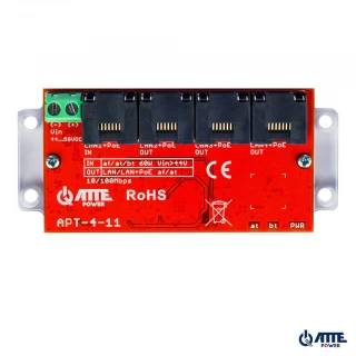 ATTE Switch APT-4-11 4x RJ45 10/100Mbps extender wzmacniacz (1xPoE IN 802.3at/af/bt + 3xPoE OUT) zasilany z PoE