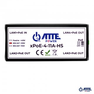 ATTE Switch xPoE-4-11A-HS 4 portowy 10/100Mbps extender 1xPoE IN 802.3at/af + 3xPoE OUT wzmacniacz